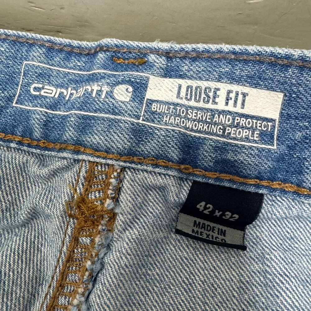 Carhartt Carpenter Jeans Men's 42X32 Loose Fit Straight Leg Denim Dungaree Y2K - Picture 4 of 12